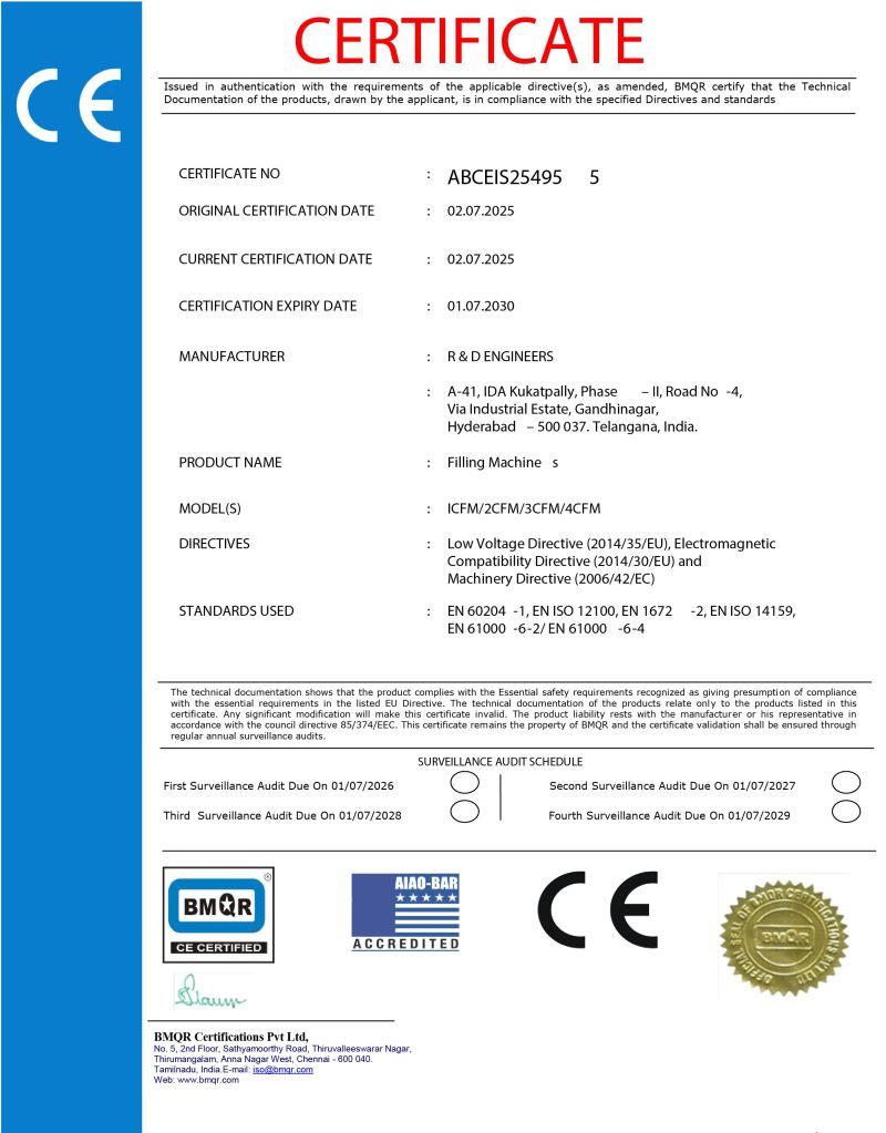 Rnd CE Certificate for Filling Machine